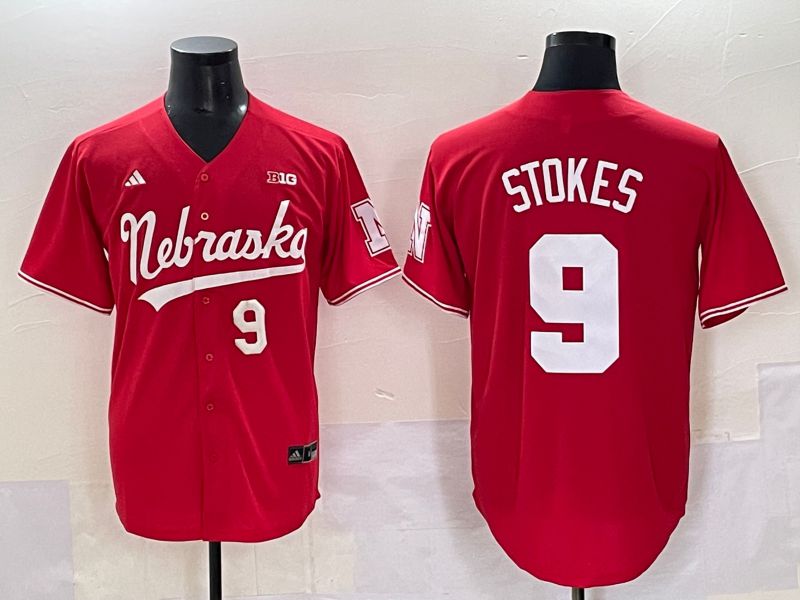 Men Nebraska Cornhuskers #9 Stokes Red 2025 Joint Name NCAA Jersey style 7->ncaa teams->NCAA Jersey